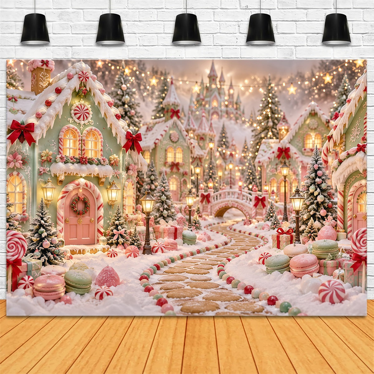 Gingerbread House Photo Backdrop Pastel Candyland House Christmas Party Backdrop Ideas UK GQ610-128
