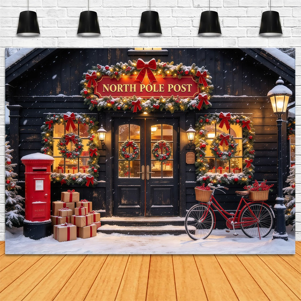 North Pole Photo Backdrop Winter Snow Post Office Christmas Photography Backdrops UK GQ610-13