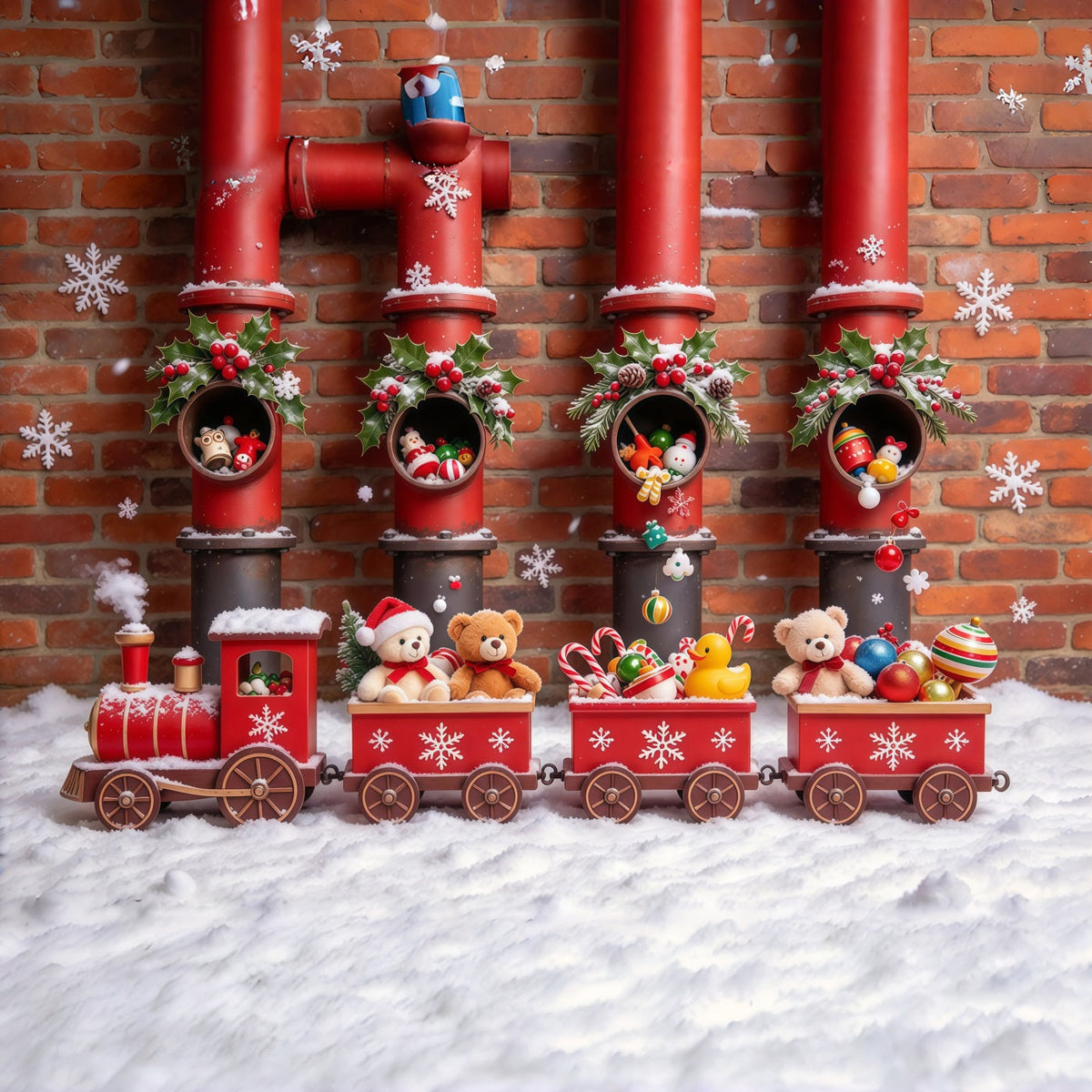 Christmas Backdrop Red Toy Train Parade Christmas Backdrops Photography UK GQ610-22