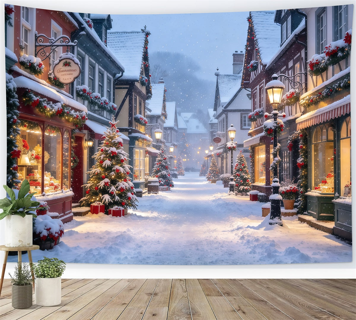 Christmas Village Backdrops Winter Snowy European Street Christmas Street Backdrop UK GQ610-23