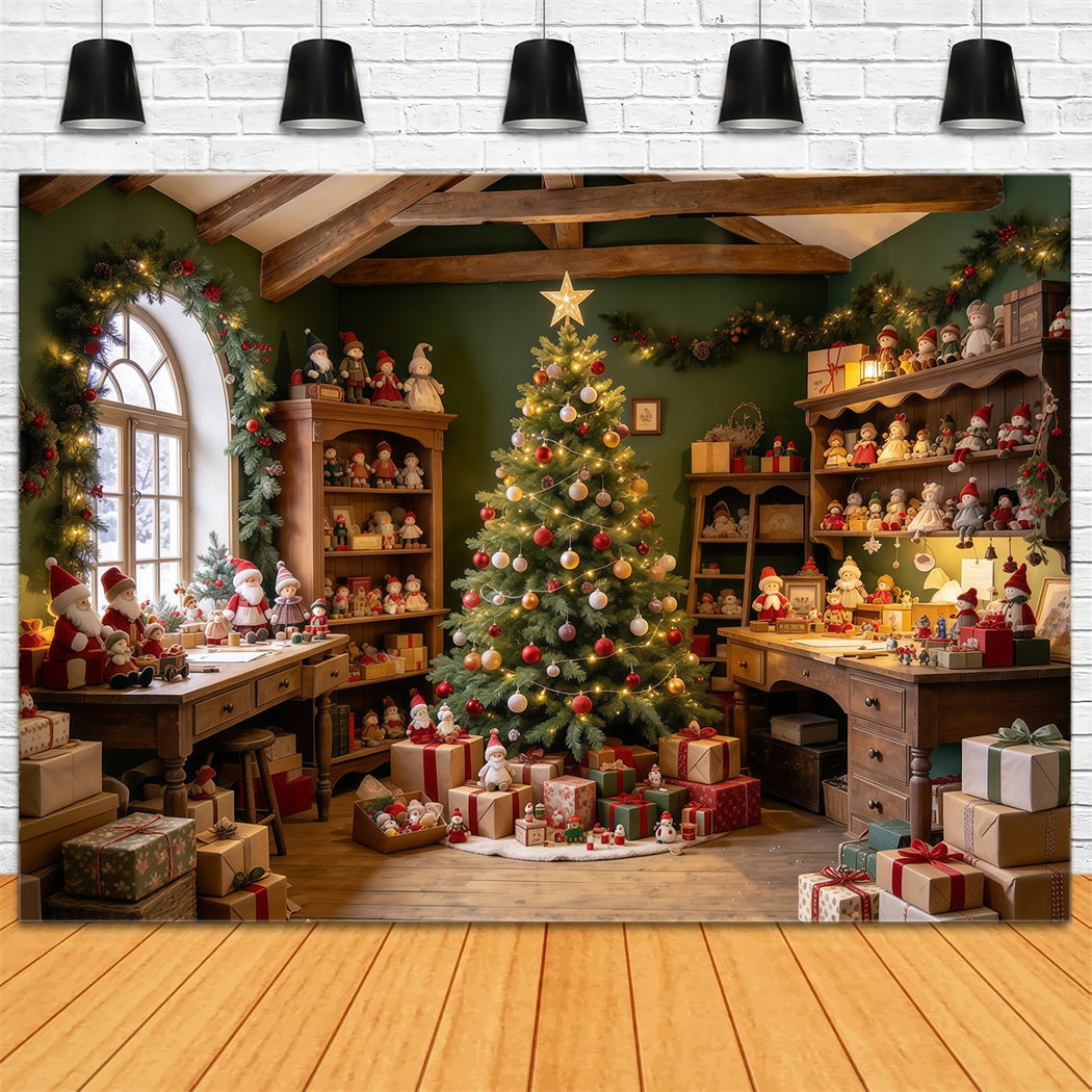Santa Backdrop Rustic Toy Workshop Display Christmas Backdrop UK GQ610-32