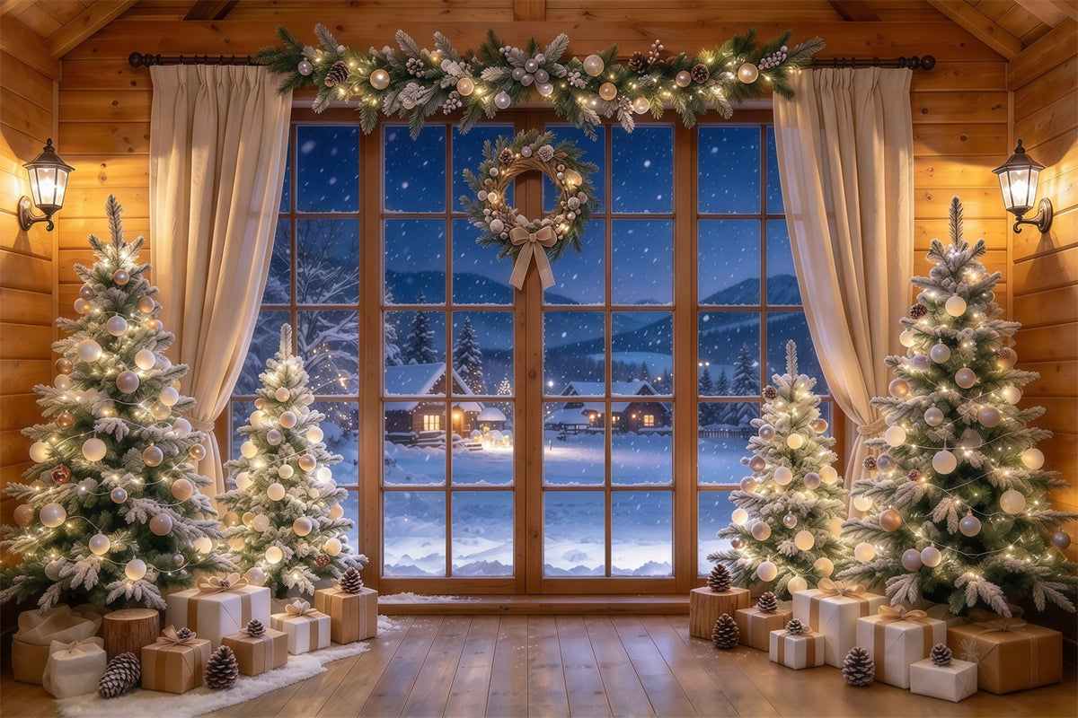 Santa Backdrop Champagne Fir Window Display Christmas Backdrops UK GQ610-33