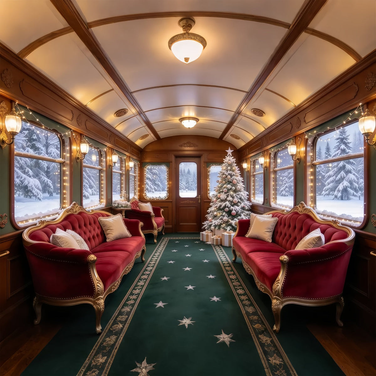 Christmas Backdrops for Photography Crimson Velvet Railway Lounge Christmas Photography Backdrop UK GQ610-41