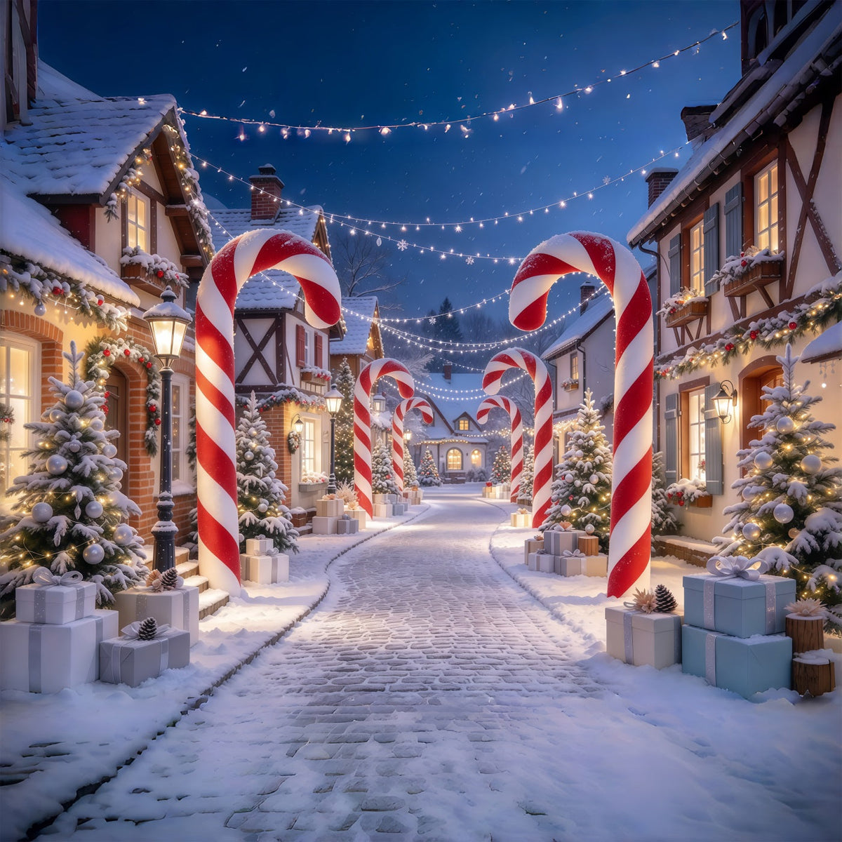 Christmas Village Backdrops Candy Cane House Gateway Photography Christmas Backdrops UK GQ610-44
