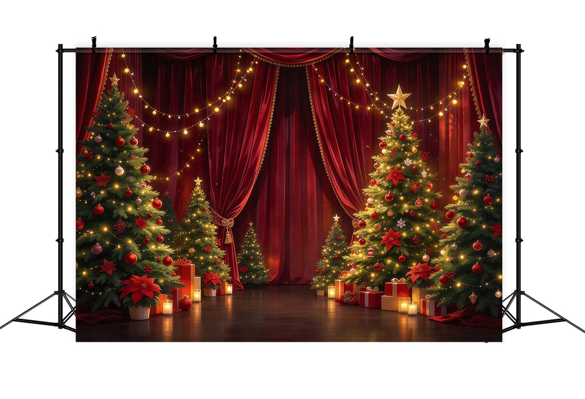 Christmas Backdrop for Photography Crimson Curtain Evergreen Display Christmas Stage Backdrops UK GQ610-49