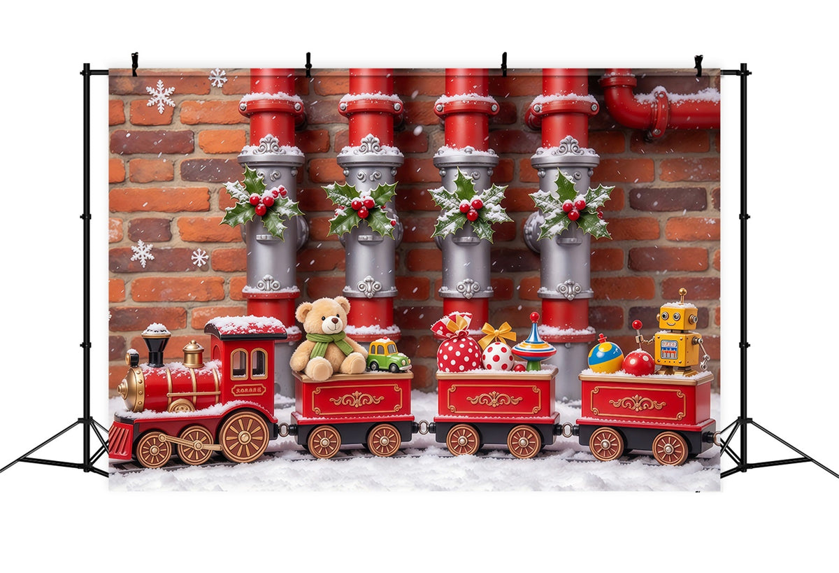 Christmas Backdrop Holly Toy Train Display Christmas Backdrops Photography UK GQ610-52