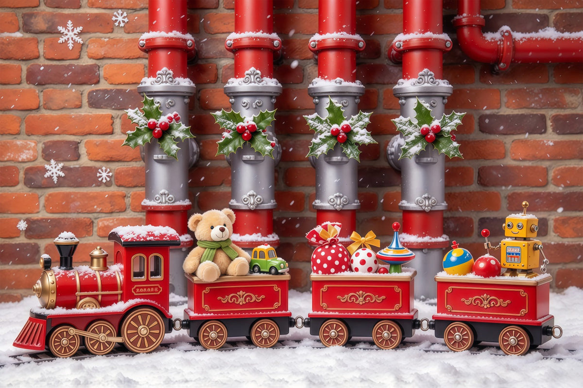 Christmas Backdrop Holly Toy Train Display Christmas Backdrops Photography UK GQ610-52