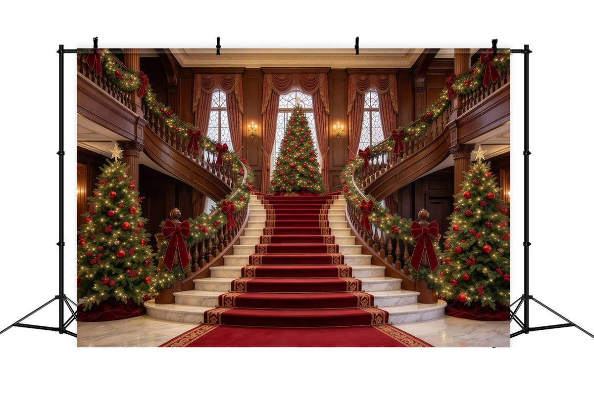 Living Room Christmas Backdrop Grand Christmas Staircase Tree Christmas Wall Backdrop UK GQ610-58