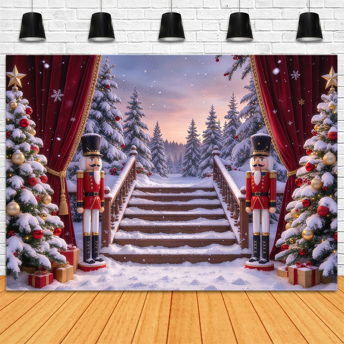 Christmas Theme Backdrop Snowy Forest Gateway Stage Nutcracker Backdrops UK GQ610-59