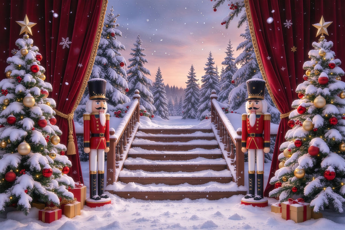 Christmas Theme Backdrop Snowy Forest Gateway Stage Nutcracker Backdrops UK GQ610-59