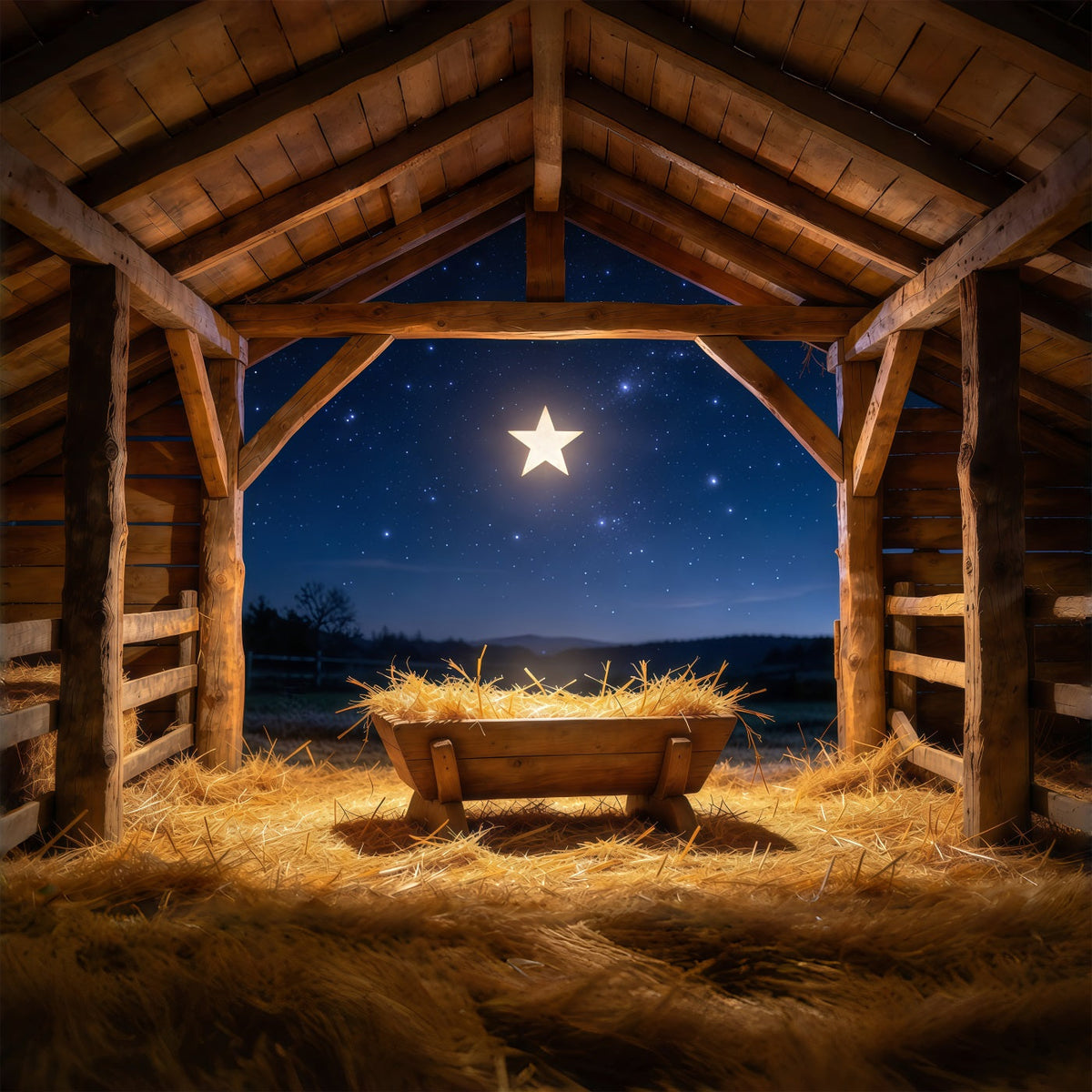 Nativity Scene Backdrop Starry Night Manger Stable Manger Scene Backdrop UK GQ610-61