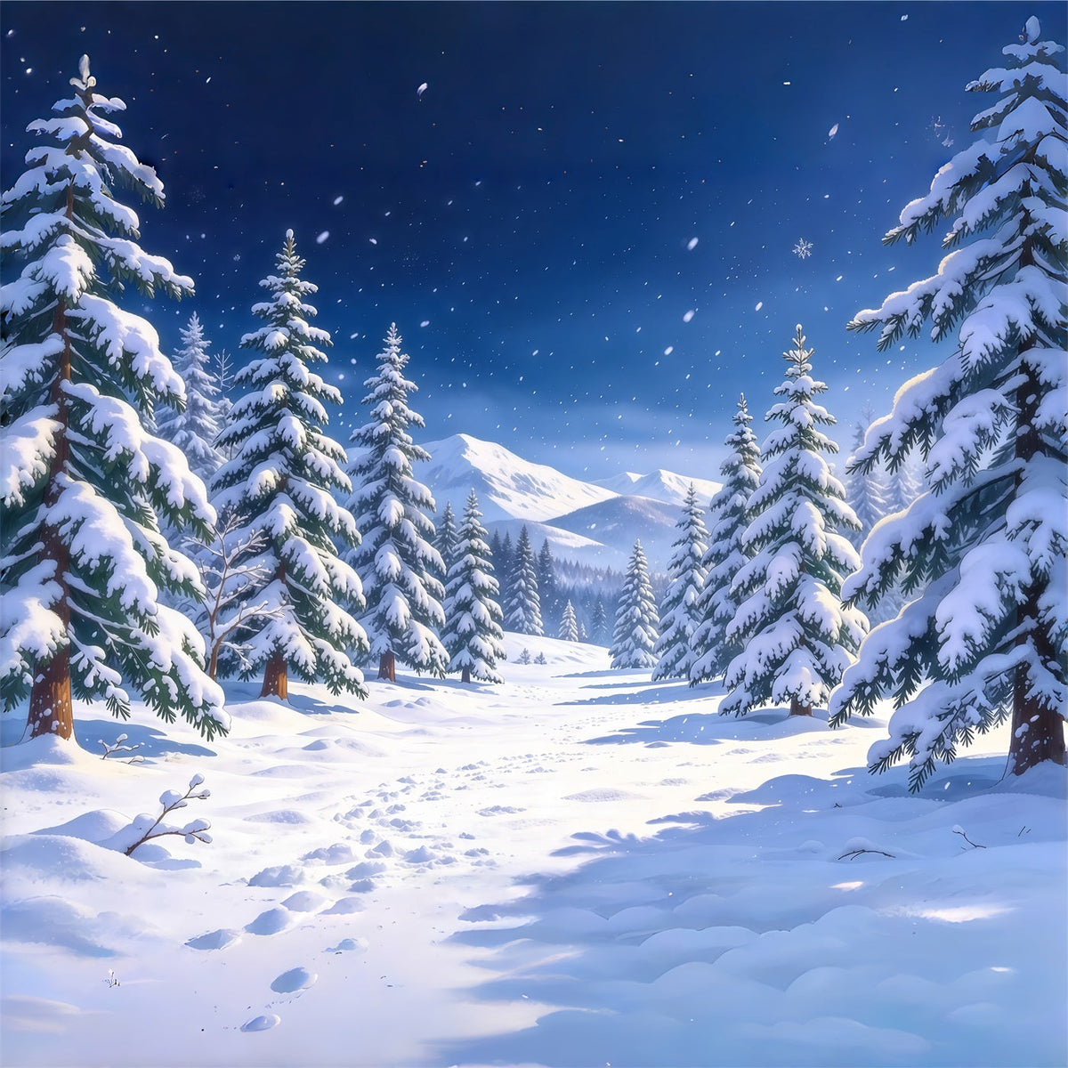 Christmas Tree Photography Backdrop Snowy Evergreen Mountain Valley Christmas Backdrop Photo UK GQ610-73