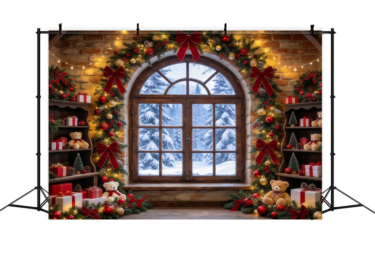 Christmas Window Backdrops Rustic Toy Room Interior Christmas Holiday Backdrop UK GQ610-74