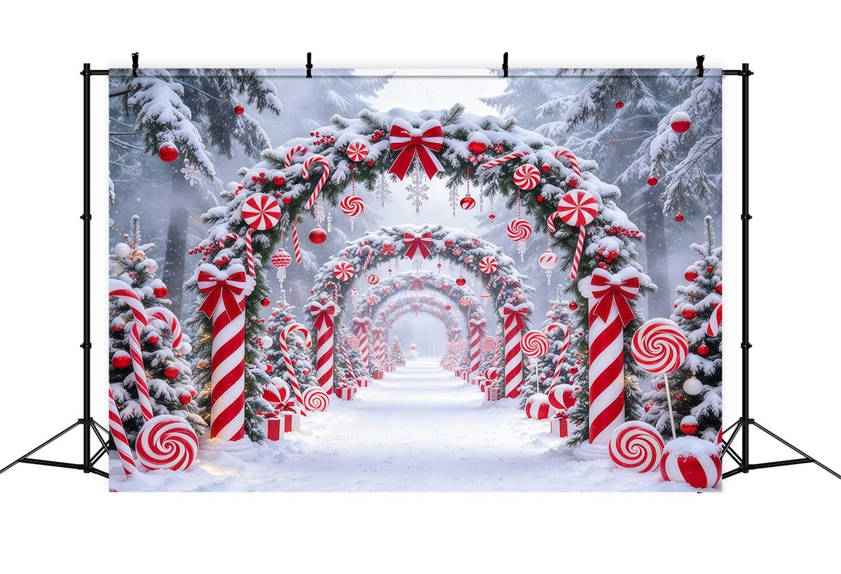 Christmas Candy Cane Backdrop Peppermint Snowy Candyland Christmas Backdrops for Stage UK GQ610-76