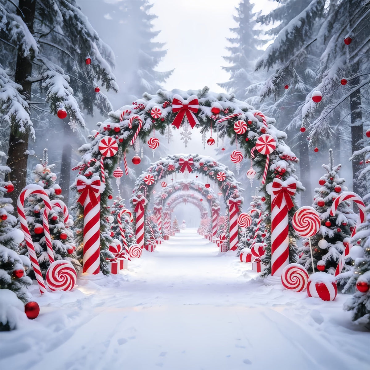 Christmas Candy Cane Backdrop Peppermint Snowy Candyland Christmas Backdrops for Stage UK GQ610-76