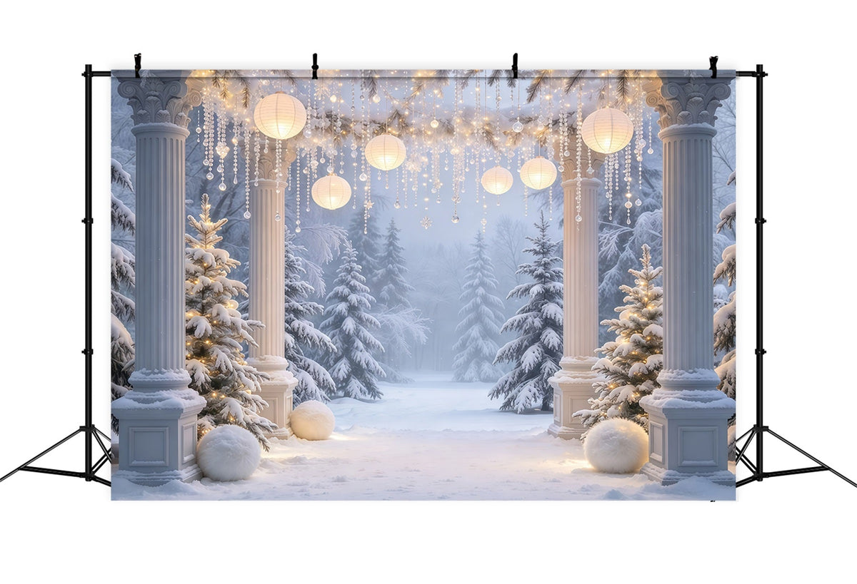 Christmas Forest Backdrop Snowy Column Lantern Archway Christmas Portrait Backdrop UK GQ610-77