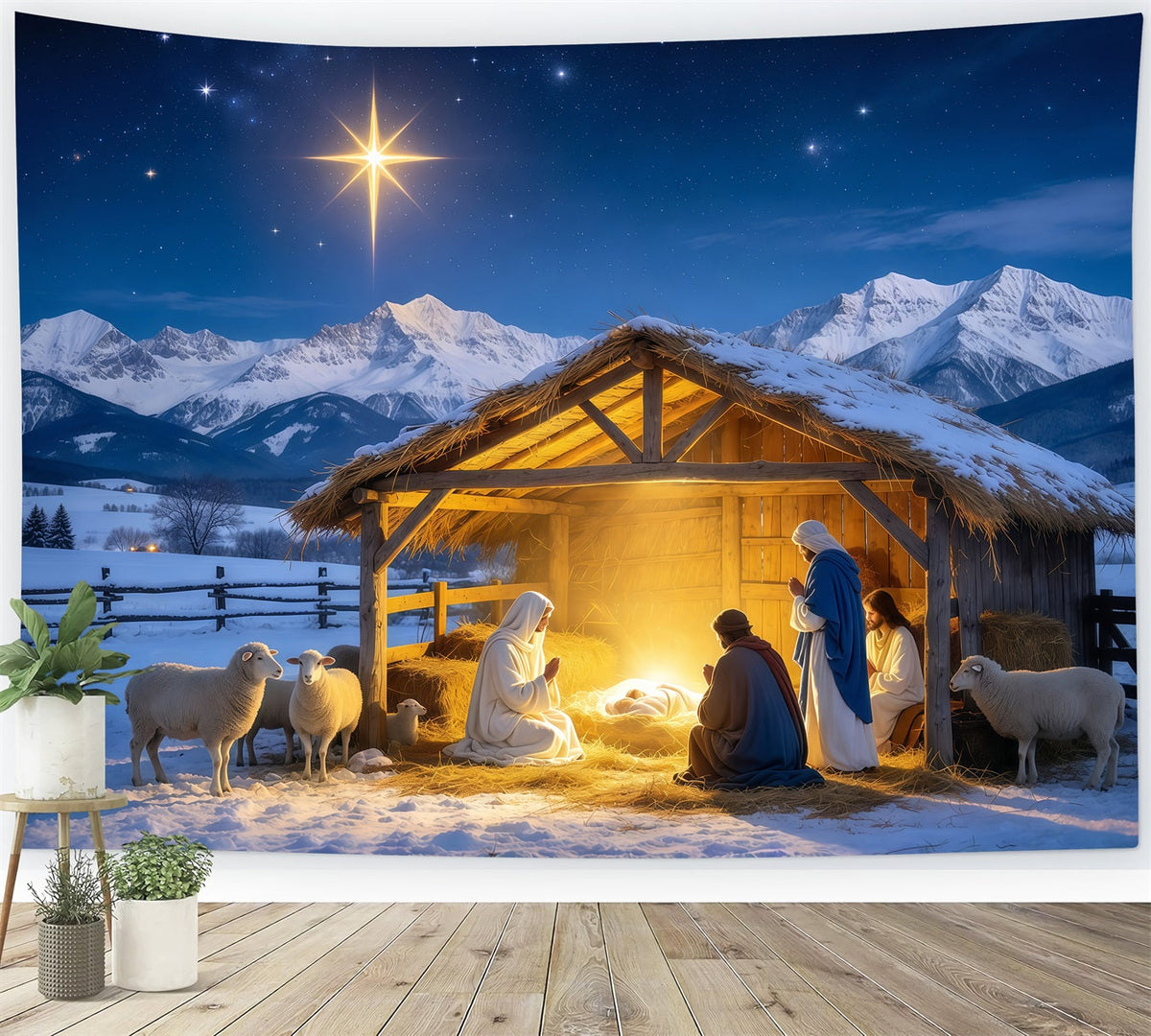 Nativity Scene Backdrop Golden Star Manger Stable Christmas Manger Backdrop UK GQ610-81