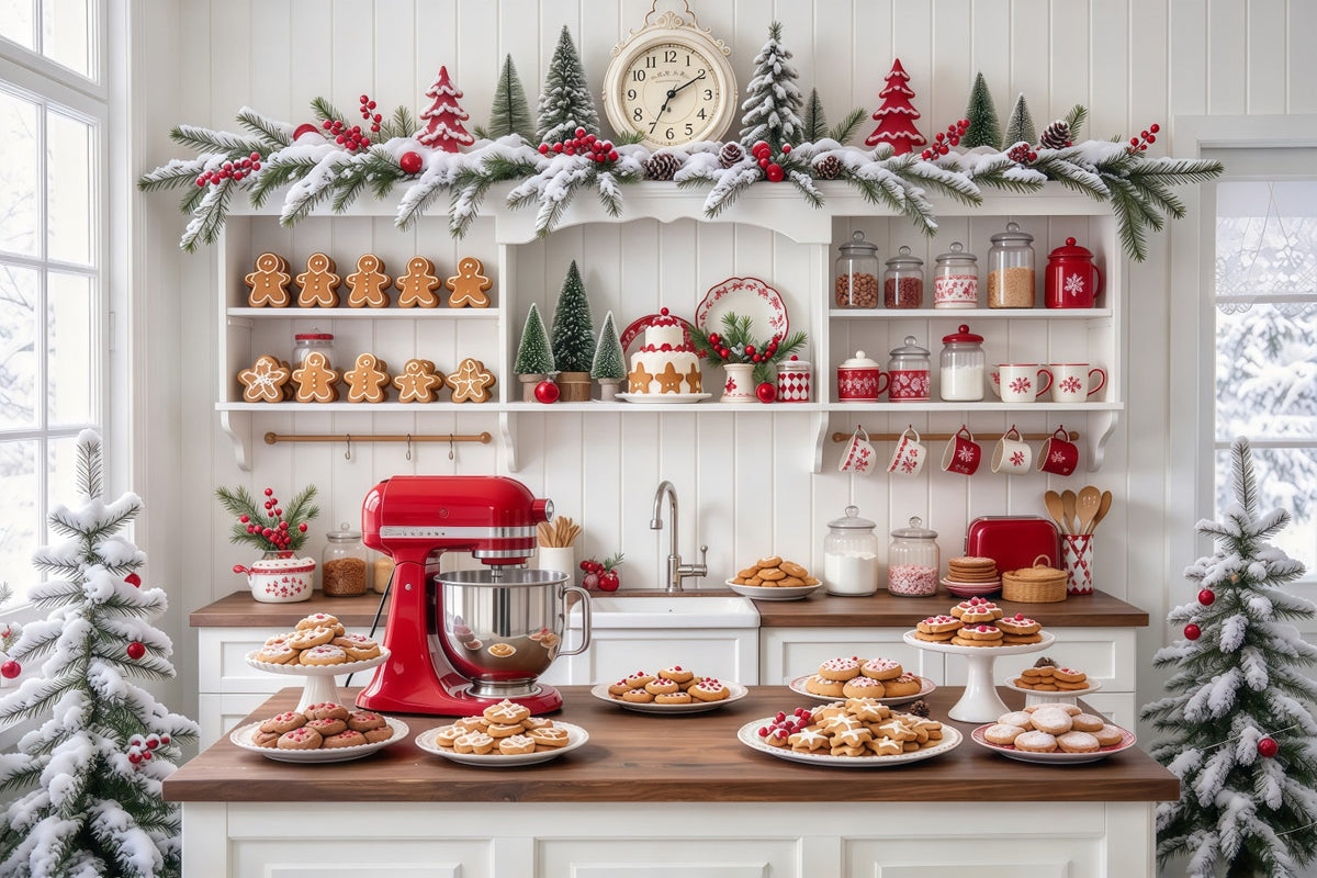 Christmas Backdrop White Cookie Baking Kitchen Gingerbread Photo Backdrop UK GQ610-89