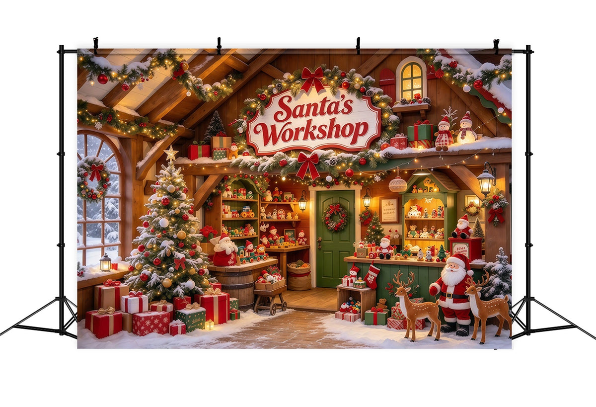 Santa Workshop Backdrop Wooden Toy Shelf Display Christmas Backdrops for Photography UK GQ610-9