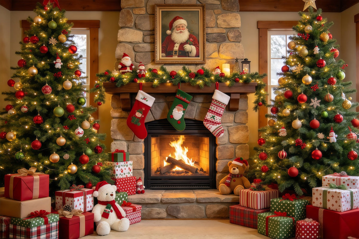 Santa Photo Backdrop Santa Portrait Stone Fireplace Christmas Village Backdrop Ideas UK GQ610-93