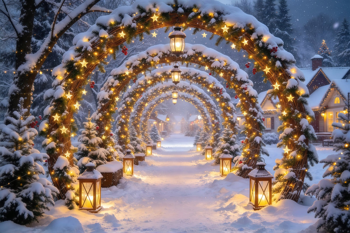 Christmas Arch Backdrop Golden Star Lantern Archway Xmas Photo Backdrops UK GQ610-94