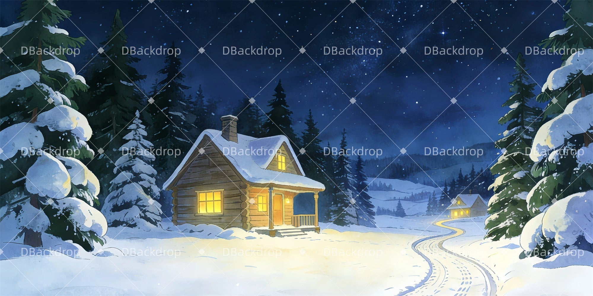 Scenic Backdrops Snow Covered Village Stage Scenery Backdrops UK GQ63-T42