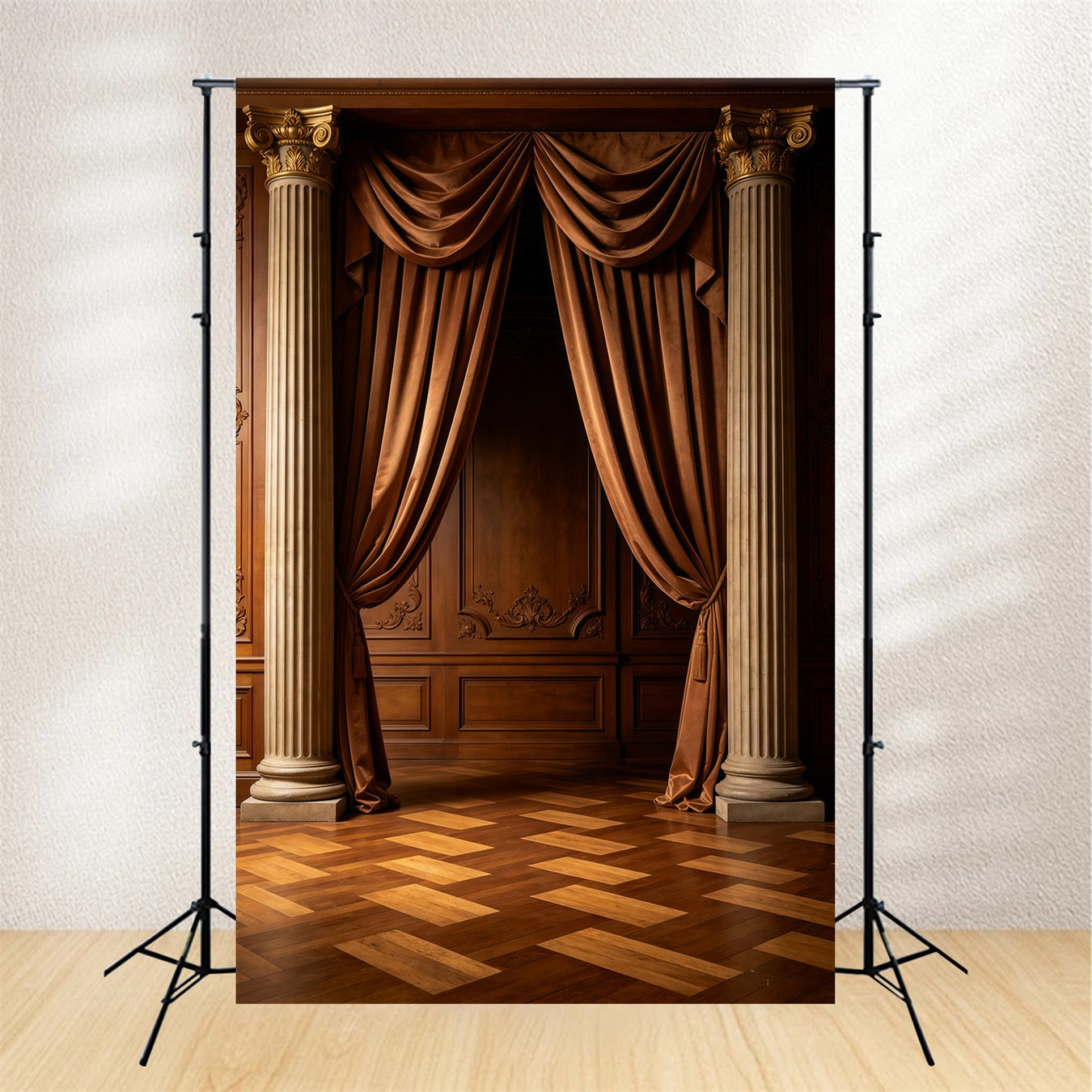 Portrait Photo Backdrop Classic Walnut Velvet Curtain Columns Abstract Backdrops UK GQ64-35