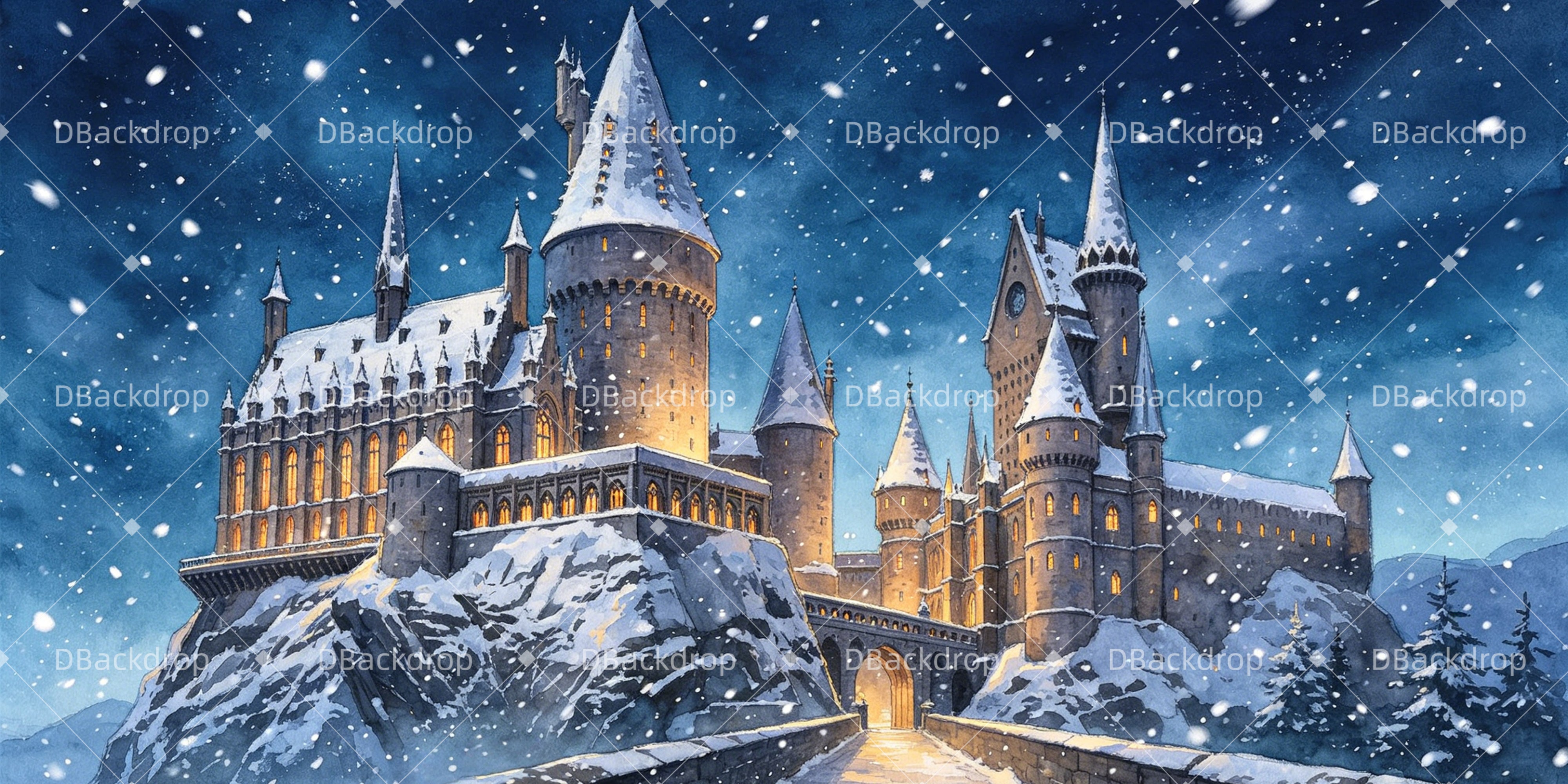 Performance Backdrop Winter Castle Exterior Movie Theater Backdrop UK GQ65-T11