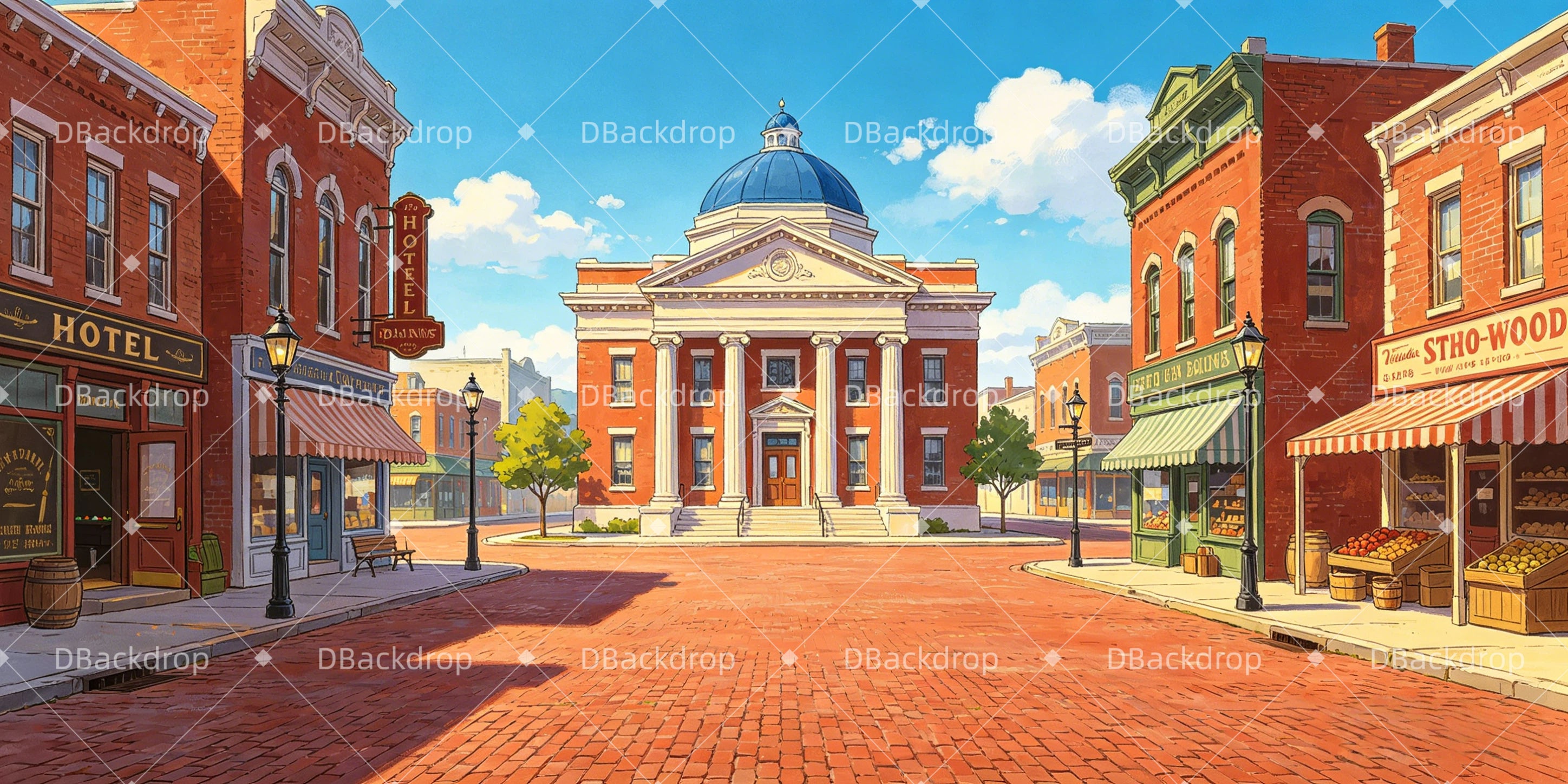 Stage Backdrop Ideas American City Square Backdrop For Theater Play UK GQ65-T29