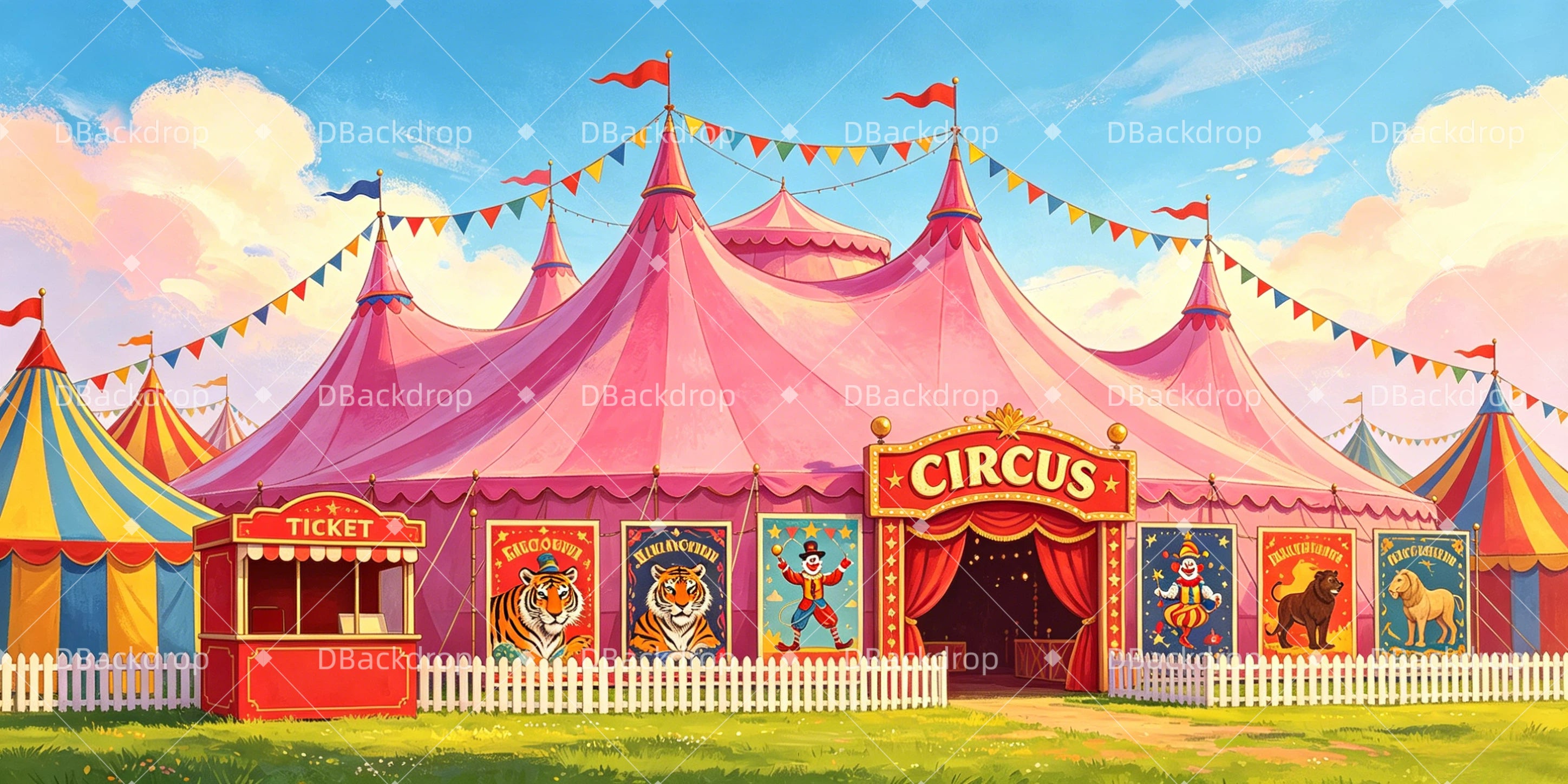 Backdrop For Theater Play Pink Circus Tent Circus Stage Backdrop UK GQ65-T32