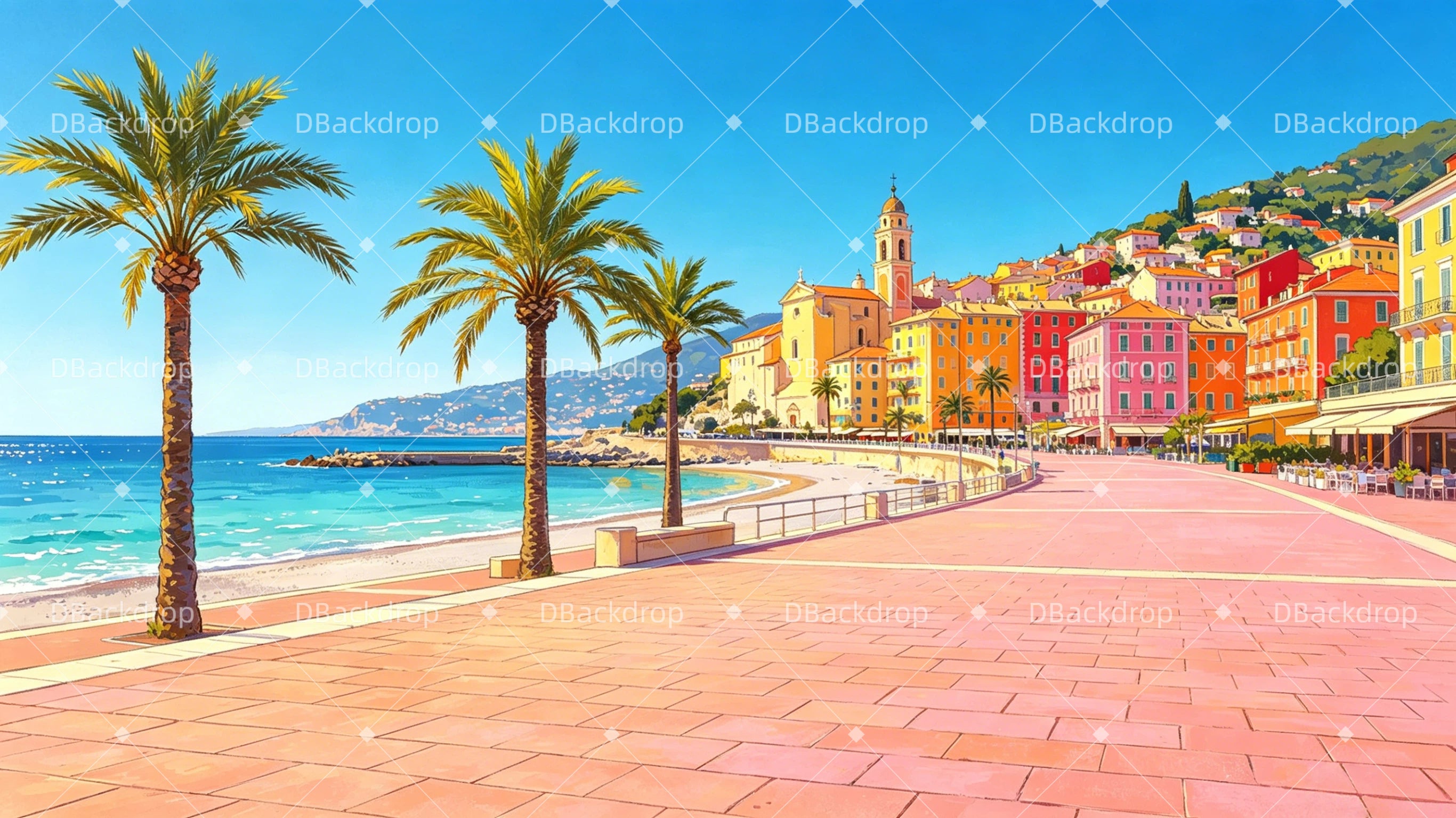 School Play Backdrops French Seaside Town Performance Backdrops UK GQ65-T48