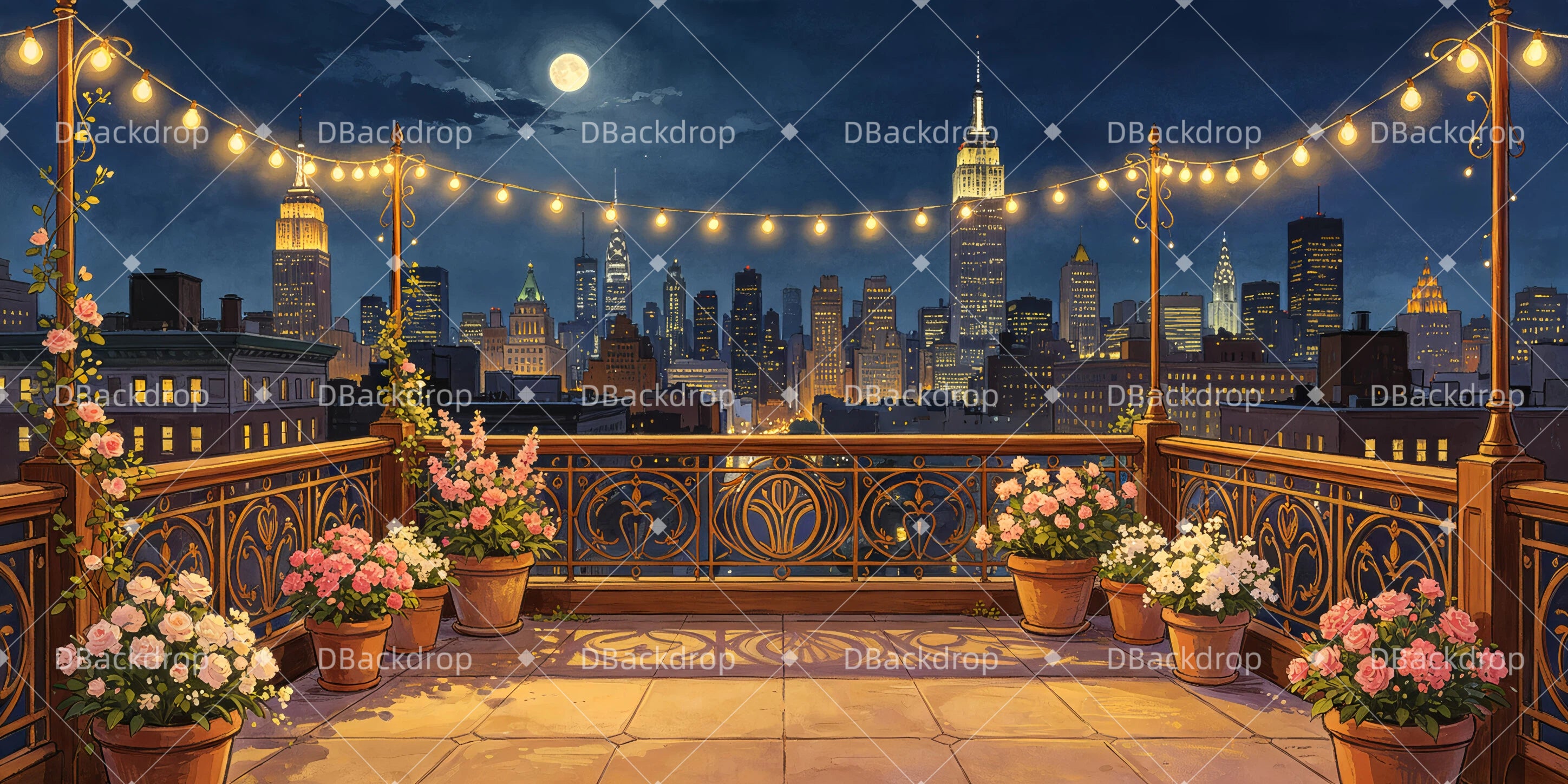 Cheap Theater Backdrops Rooftop Garden Party UK Stage Backdrops GQ66-T17