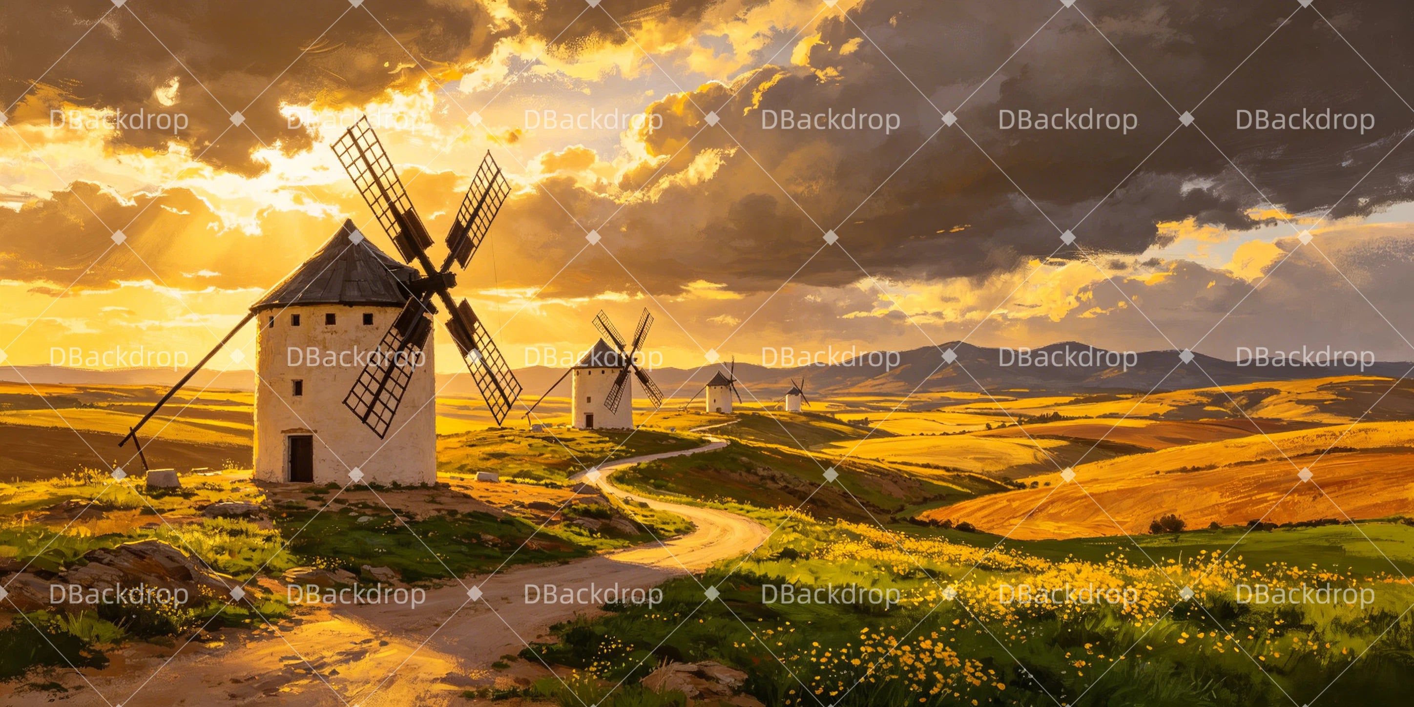 Performance Backdrop Windmills Landscape School UK Play Backdrop GQ66-T75