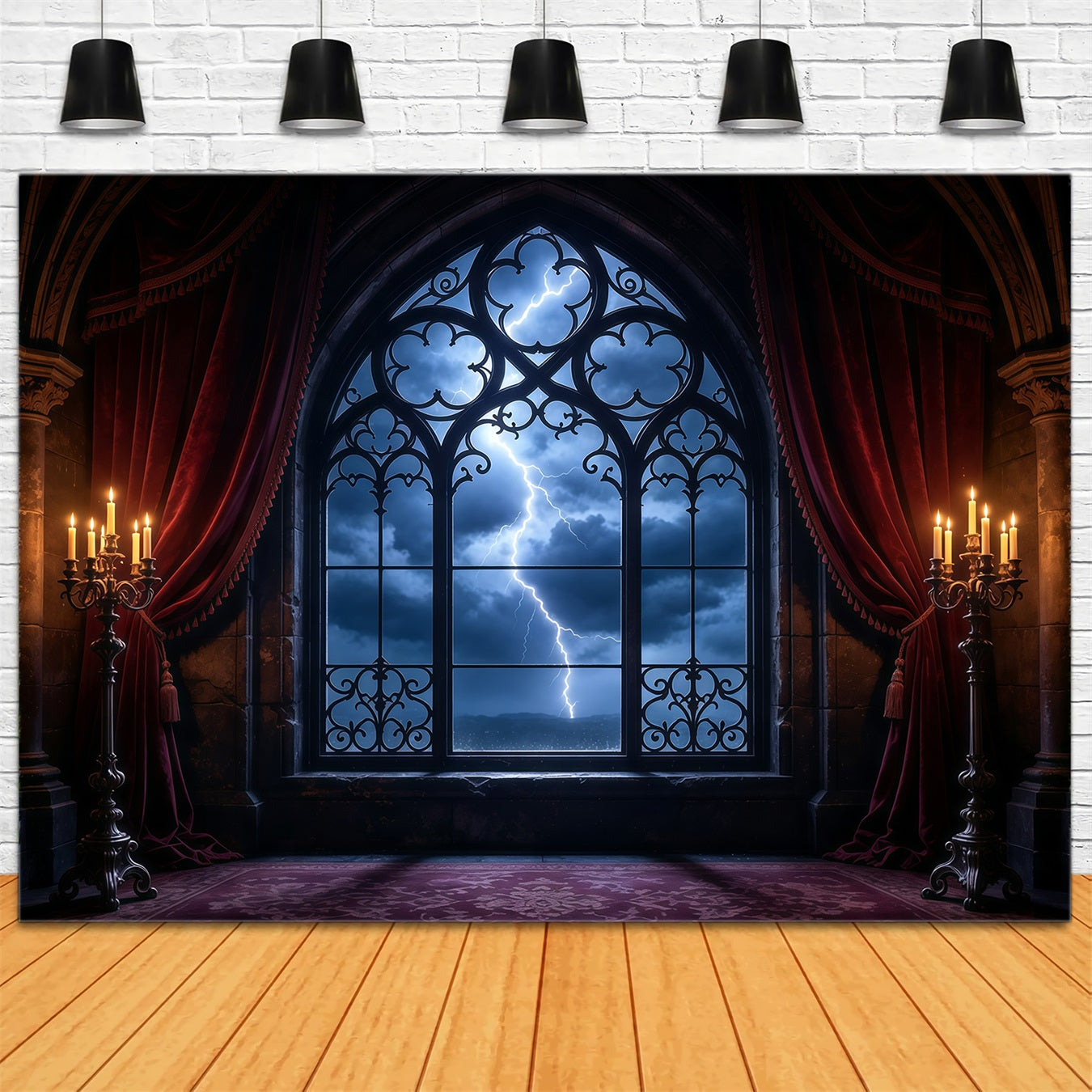 Vampire Backdrops Lightning Gothic Window Chamber 8x8 Halloween Backdrop UK GQ67-102