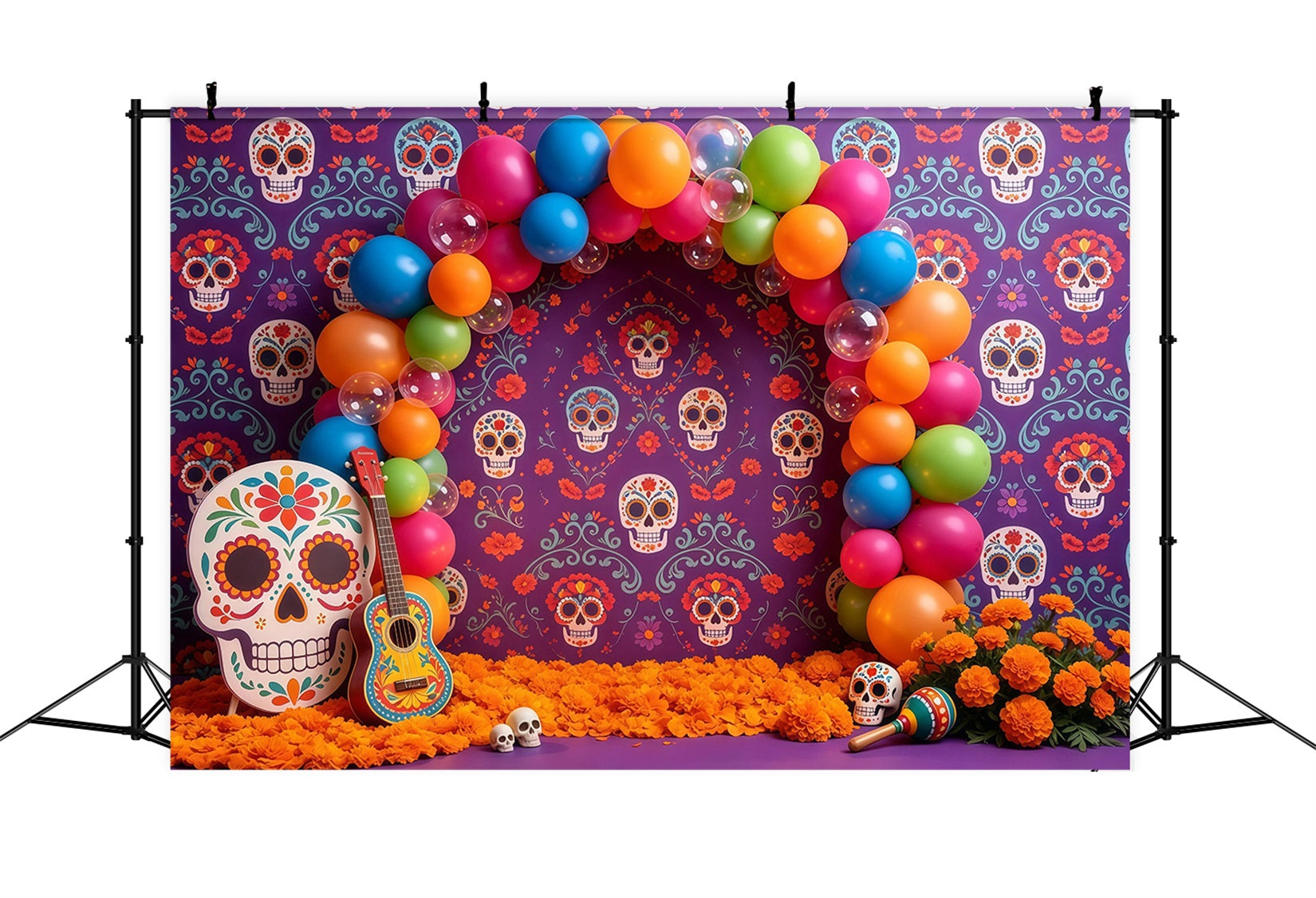 Sugar Skull Backdrop Colorful Balloon Arch Kids Halloween Backdrop UK GQ67-106