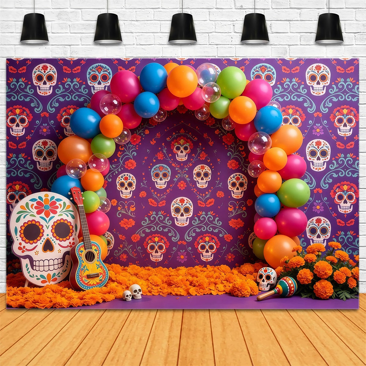 Sugar Skull Backdrop Colorful Balloon Arch Kids Halloween Backdrop UK GQ67-106
