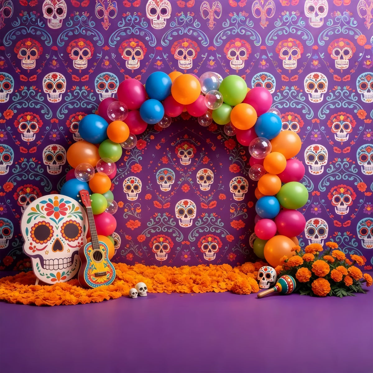 Sugar Skull Backdrop Colorful Balloon Arch Kids Halloween Backdrop UK GQ67-106
