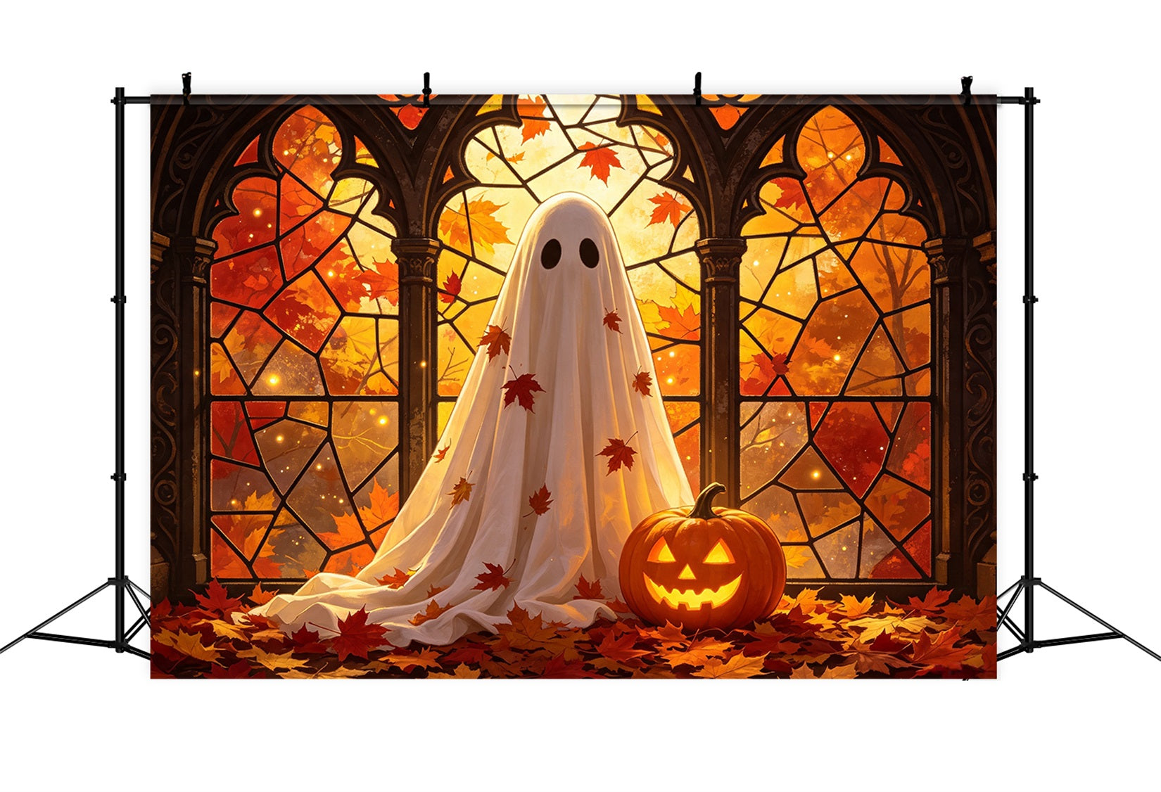 Ghost Stained Glass Backdrop Autumn Stained Glass Ghost Halloween Back Drops UK GQ67-107