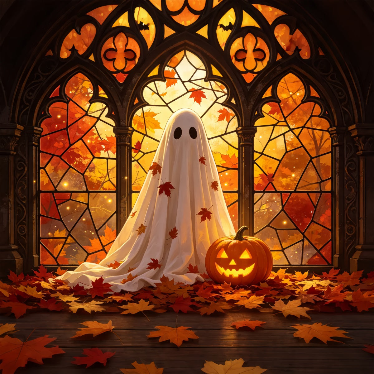 Ghost Stained Glass Backdrop Autumn Stained Glass Ghost Halloween Back Drops UK GQ67-107
