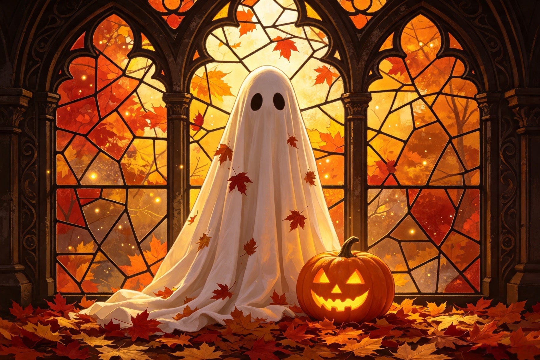 Ghost Stained Glass Backdrop Autumn Stained Glass Ghost Halloween Back Drops UK GQ67-107