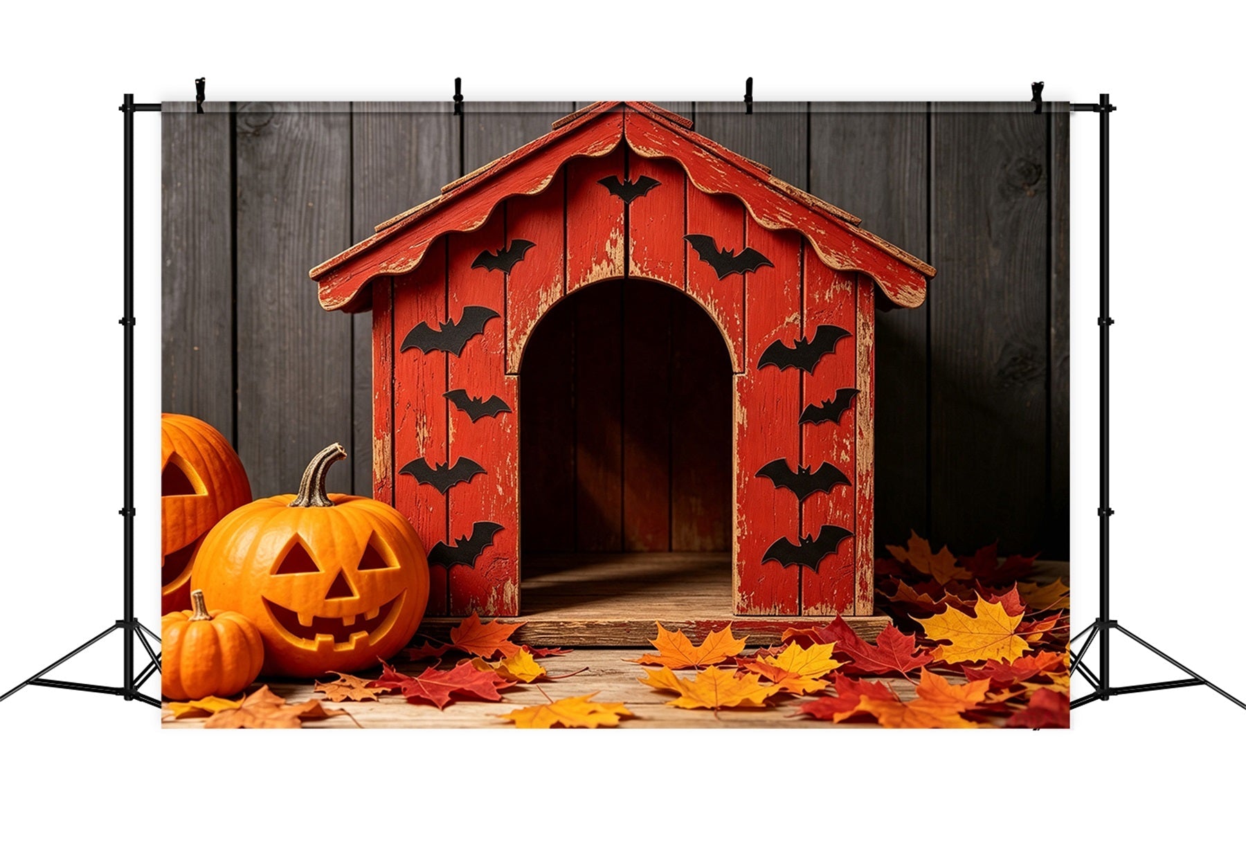 Dog Halloween Backdrop Rustic Bat Pumpkin Shelter Halloween Backdrop Roll UK GQ67-108