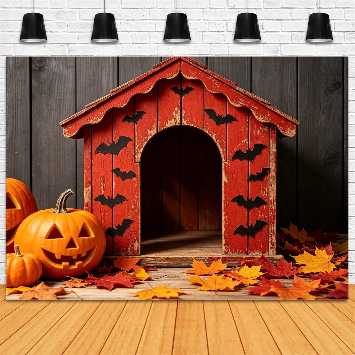 Dog Halloween Backdrop Rustic Bat Pumpkin Shelter Halloween Backdrop Roll UK GQ67-108