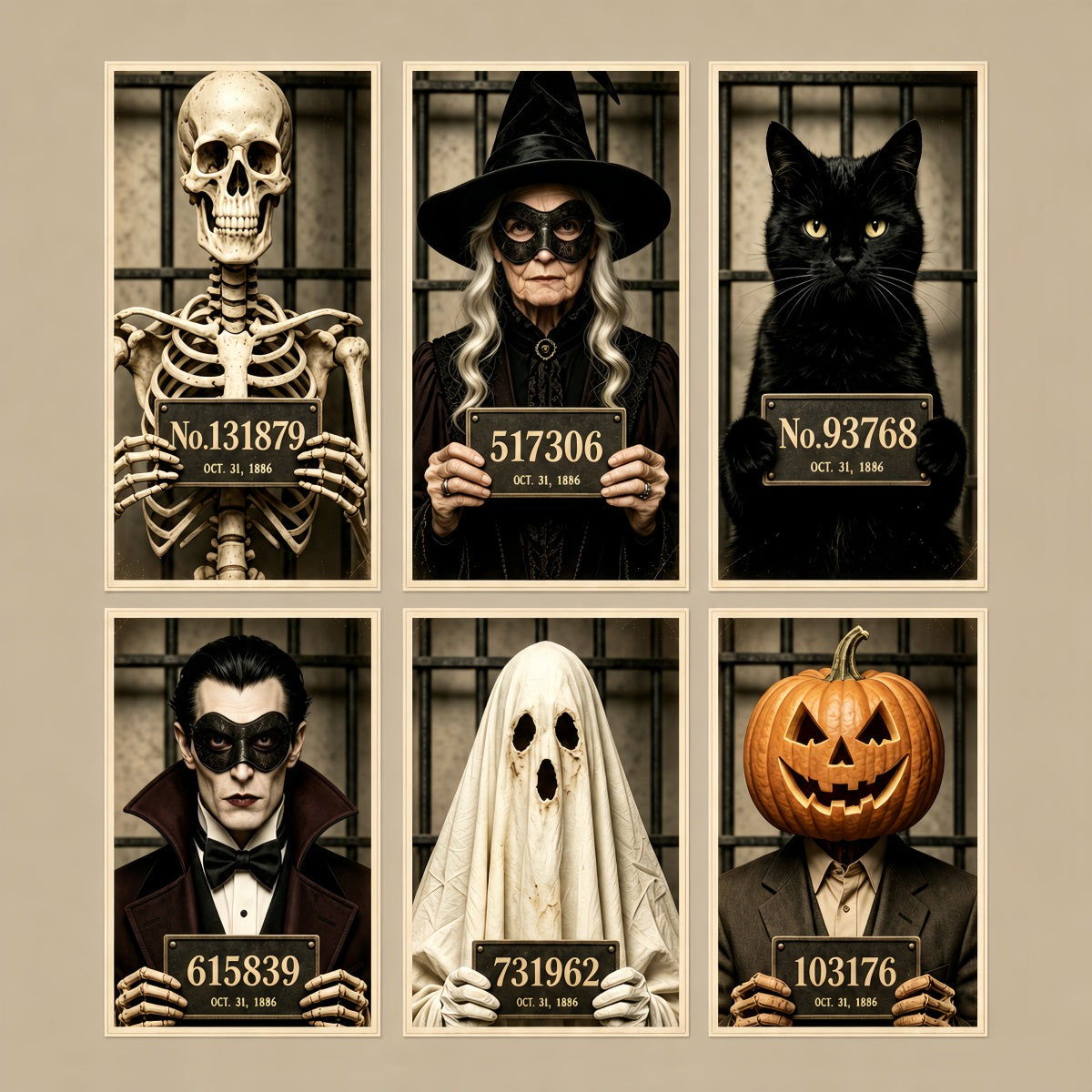 Halloween Mugshot Backdrop Vintage Monster Lineup Ghostbusters Backdrop UK GQ67-110