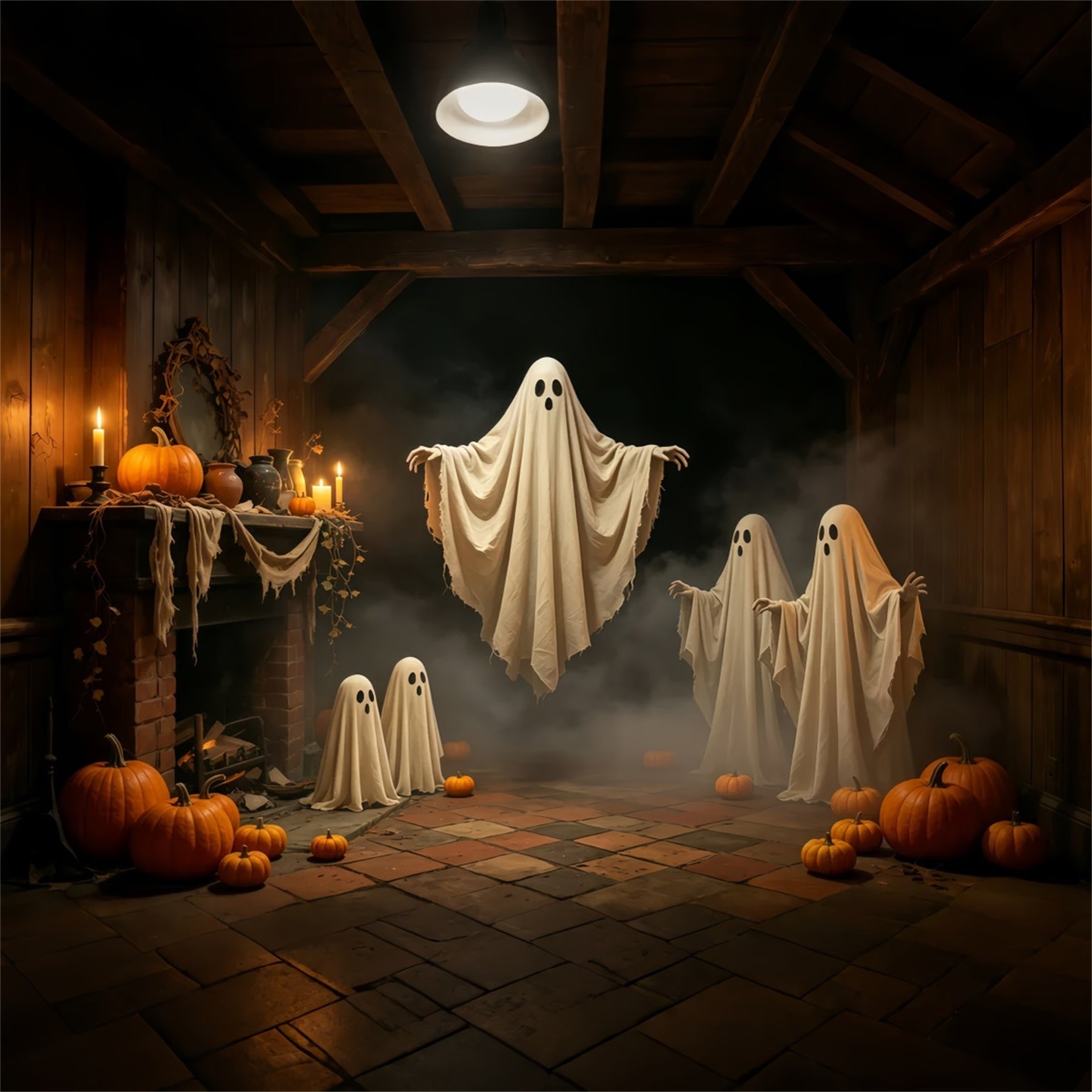 Halloween Ghost Backdrop Candlelit Floating Gathering Gothic Halloween Backdrop UK GQ67-81