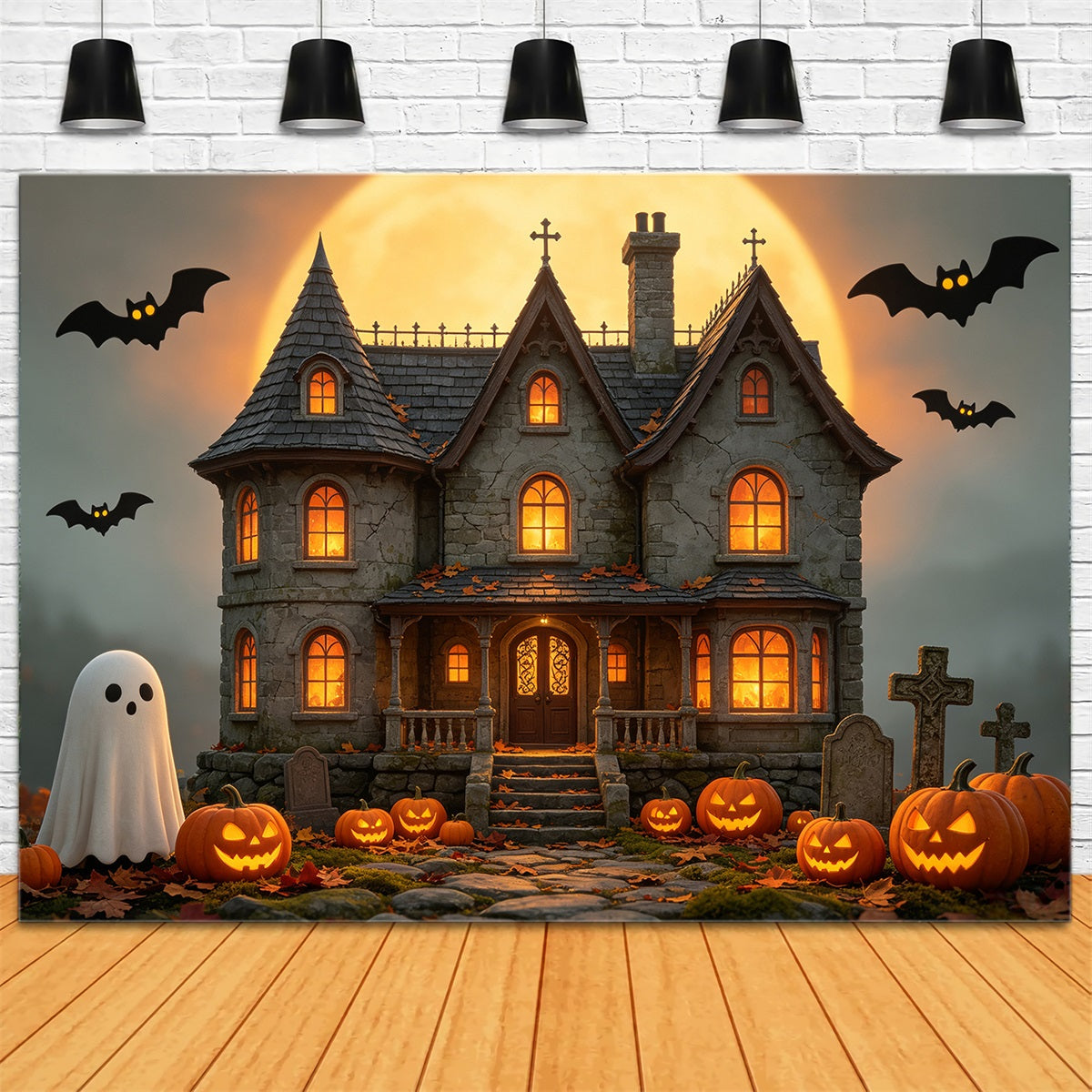 Halloween House Backdrop Golden Moon Haunted Manor Backdrops Halloween UK GQ67-85