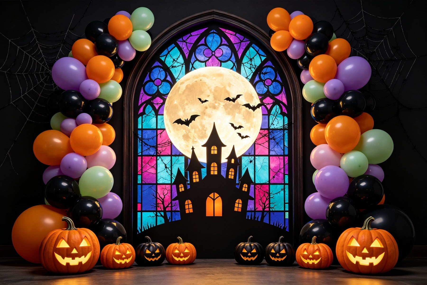 Halloween Balloon Backdrop Stained Glass Arch Halloween Photography Backdrops UK GQ67-86