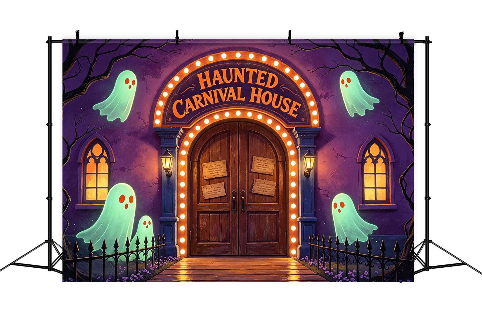 Halloween Carnival Backdrop Glowing Ghost House Entrance Halloween Scary Backdrops UK GQ67-89