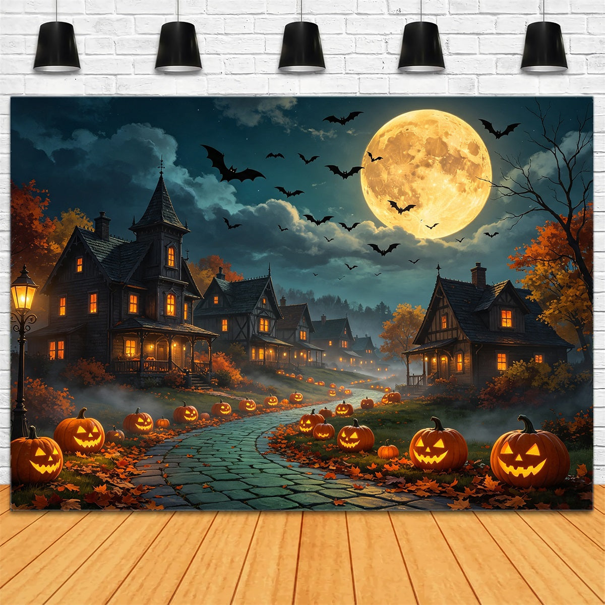 Halloween Village Backdrops Moonlit Pumpkin Road Diy Halloween Backdrop UK GQ67-90