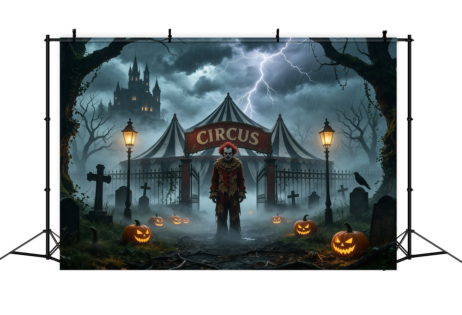 Halloween Clown Backdrop Stormy Circus Tent Graveyard Creepy Halloween Backdrop UK GQ67-94