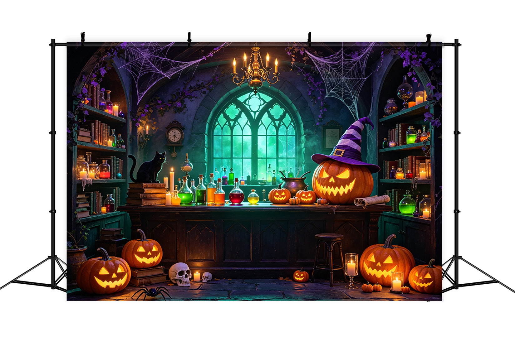 Witches Kitchen Backdrop Banner Glowing Pumpkin Potion Laboratory Magic Show Backdrops UK GQ67-99